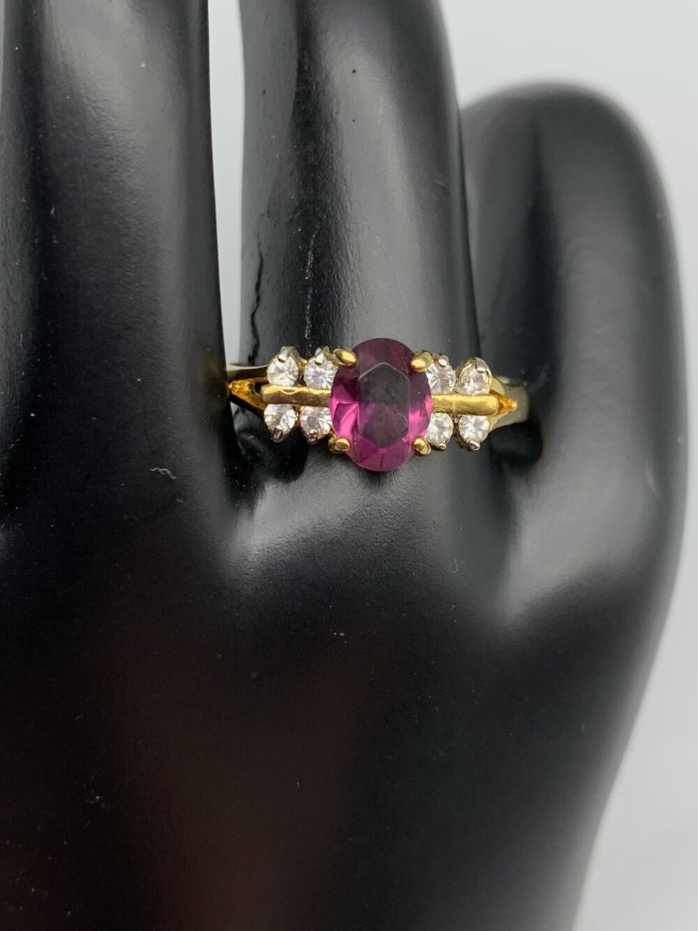14k Gold Purple Amethyst and White Topaz Cluster Ring size 10